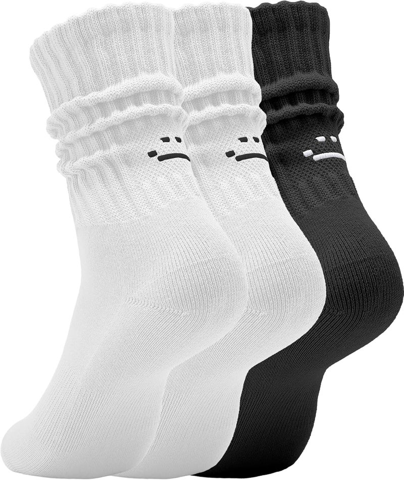 AugRing Store Women's Cute Scrunch Slouch Crew Socks 3Pack Retro Kawaii Chunky Ribbed Cotton Boot Sneaker Cozy Calf Socks Size 5–11 - Image 1